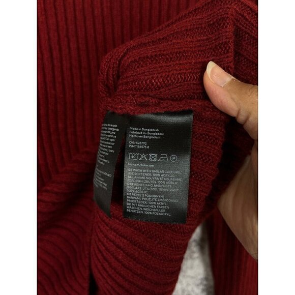 Divided by H & M Sweater Womens Large Knit Acrylic Red Burgundy Ribbed Mock Neck - Picture 4 of 8